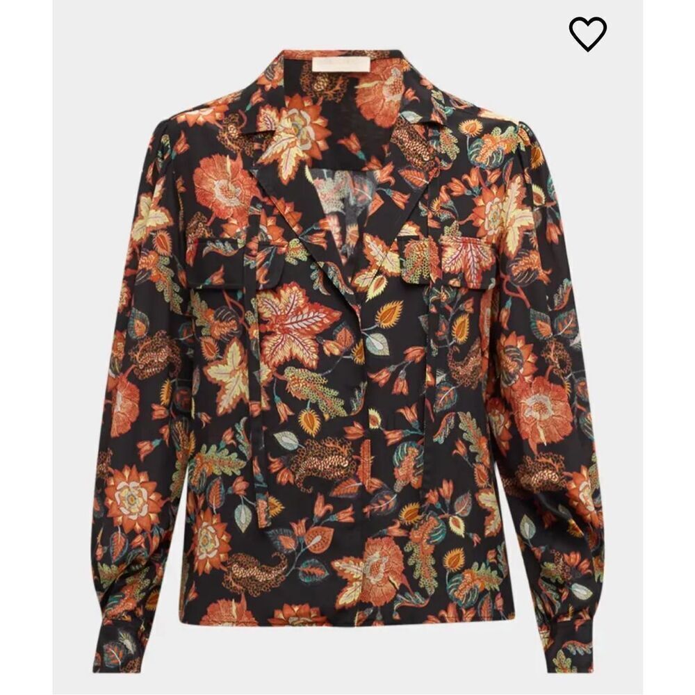 Ulla Johnson Florian Floral-Print Silk Blouse in Hellebore NWT Size 14